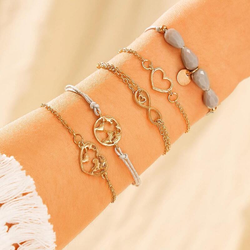 

Infinity & Heart Decor Chain Bracelet 5pcs, Multicolor