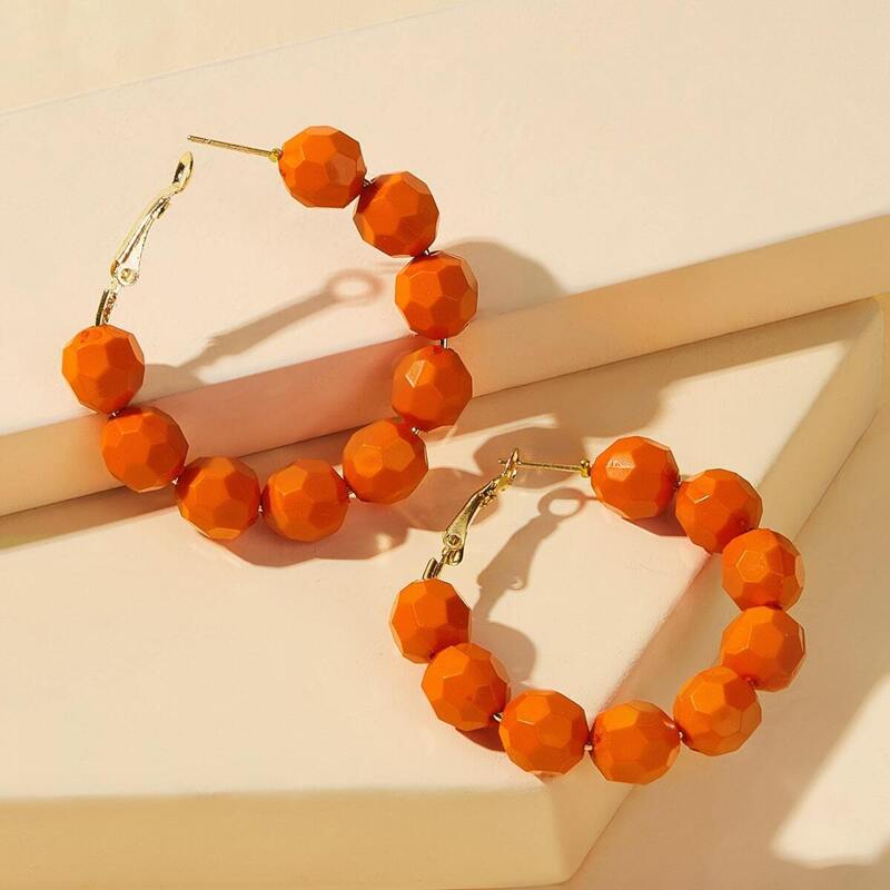 

Beaded Hoop Earrings 1pair, Orange