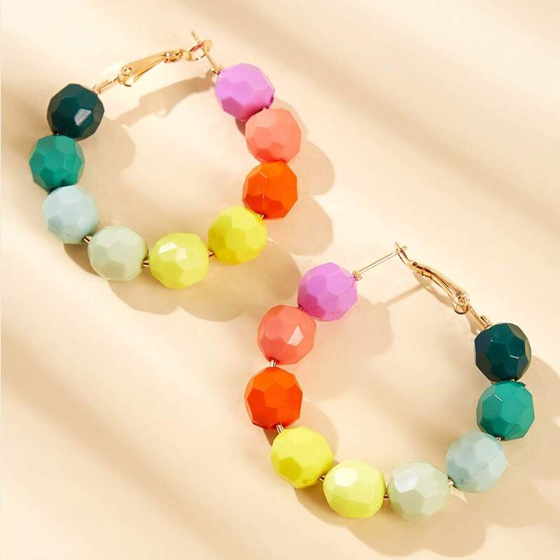 

Beaded Hoop Earrings 1pair, Multicolor