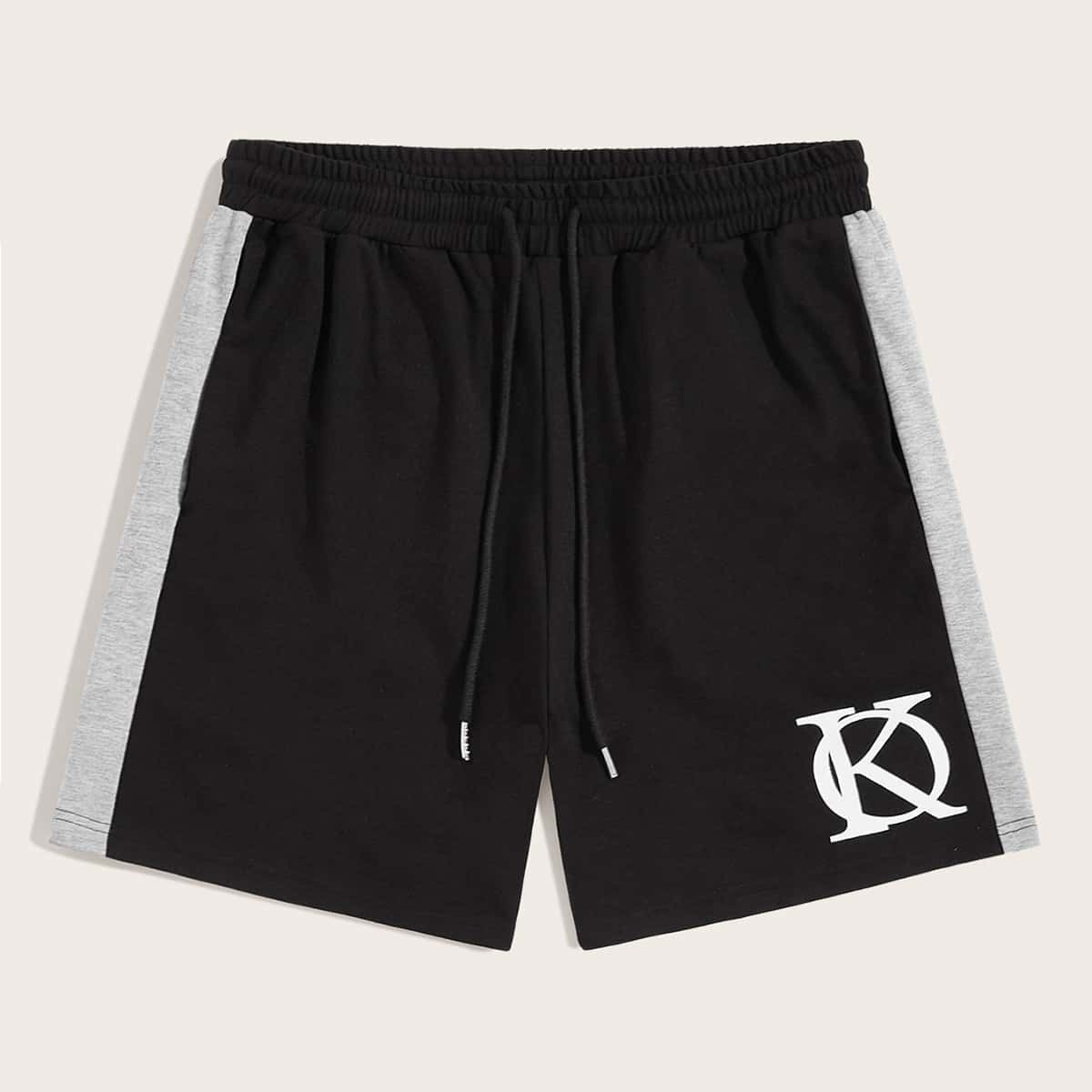 

Guys Drawstring Waist Side Striped Tape Shorts, Black