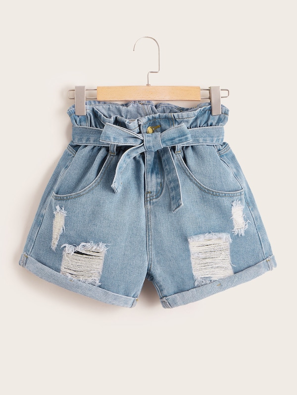 hemmed jean shorts