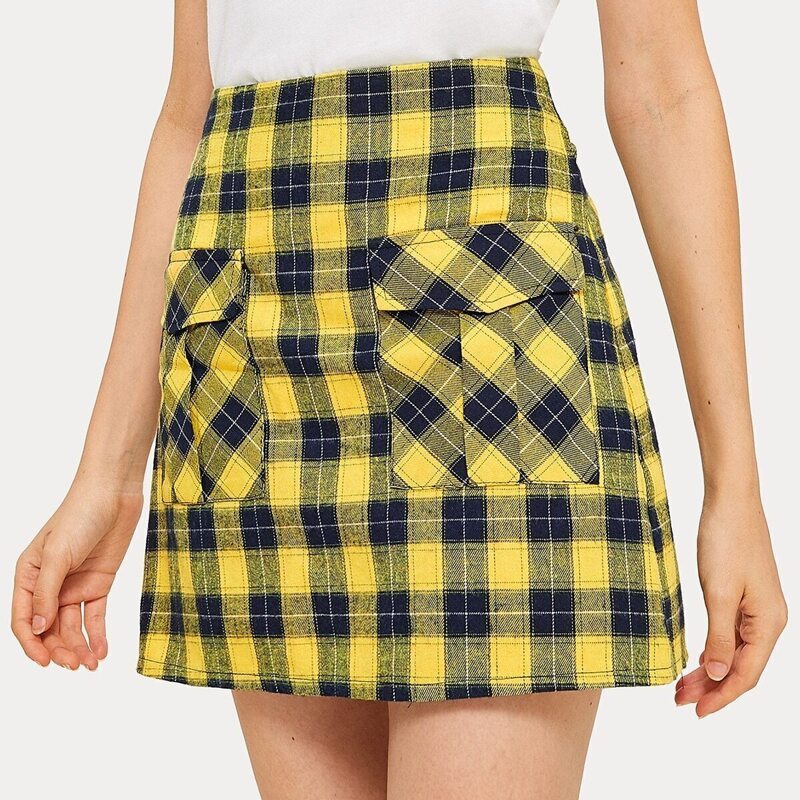 

Tartan Print Dual Flap Pockets Skirt, Multicolor