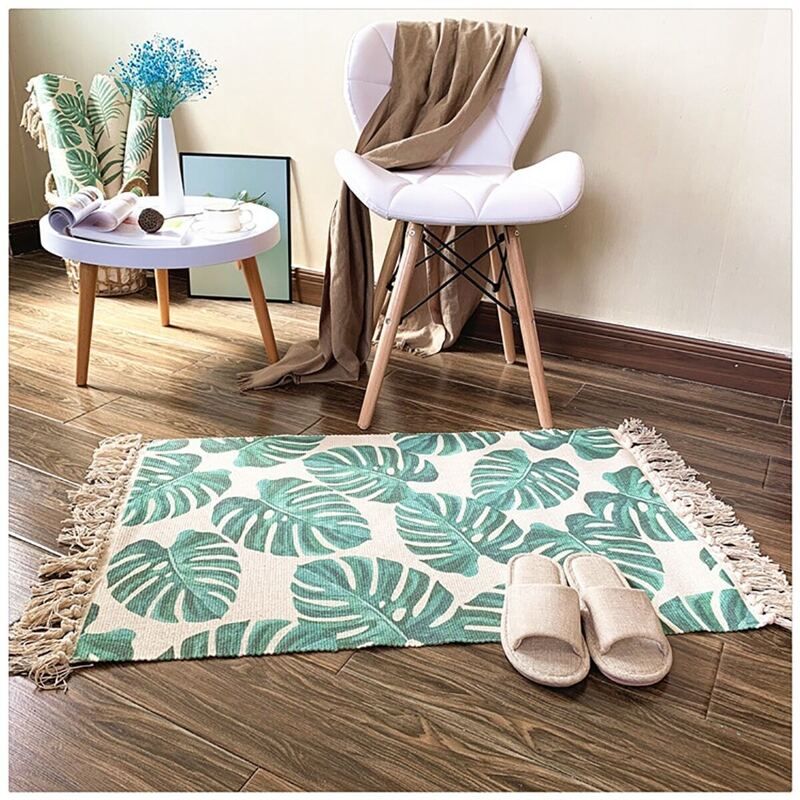 

Tropical Leaf Print Tassel Floor Mat, Multicolor