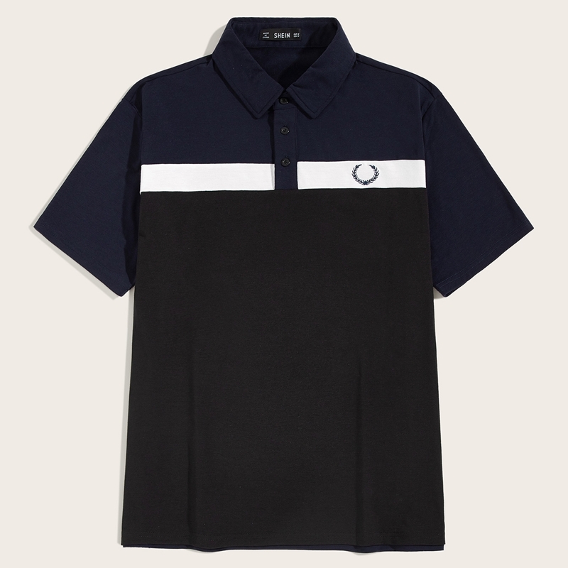 

Guys Embroidered Detail Color-block Polo Shirt, Multicolor