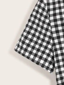 SHEIN Top smocked de cuadros con botón delantero - Blanco y Negro - Ver 4