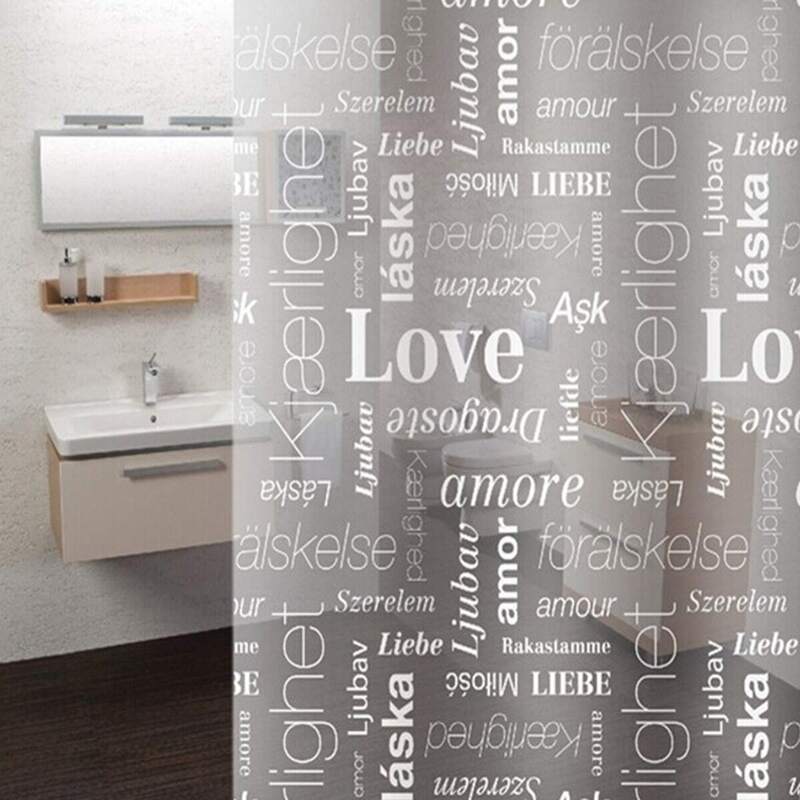 

Letter Print Curtain With 12hooks, Grey
