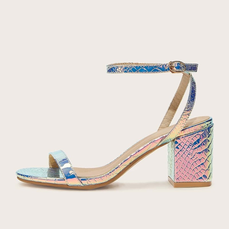 

Two Part Snakeskin Iridescent Chunky Heels, Multicolor