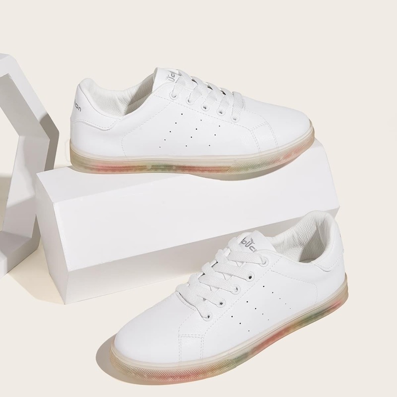 

Lace-up Front Jelly Sole Sneakers, White