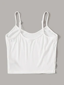 SHEIN Top de tirante tejido de canalé con estampado de slogan - Blanco - Ver 2