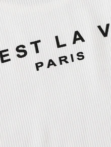 SHEIN Top de tirante tejido de canalé con estampado de slogan - Blanco - Ver 4