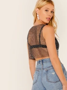 SHEIN لباس علوي نمط المحاصيل شبكي شفاف ومدروز بأناناس