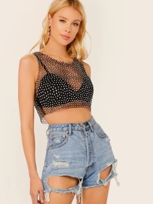 SHEIN لباس علوي نمط المحاصيل شبكي شفاف ومدروز بأناناس