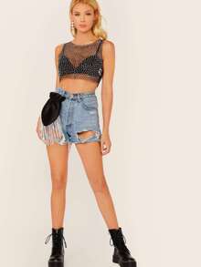 SHEIN لباس علوي نمط المحاصيل شبكي شفاف ومدروز بأناناس