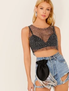 SHEIN لباس علوي نمط المحاصيل شبكي شفاف ومدروز بأناناس