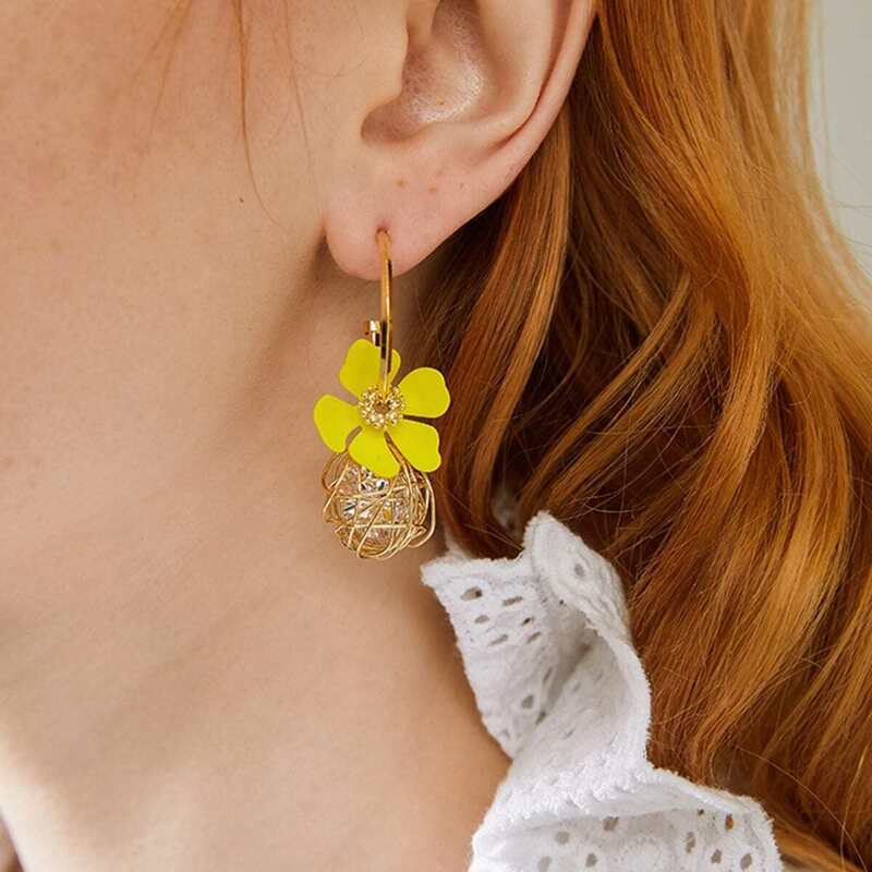 

Flower Decor Hollow Ball Drop Earrings 1pair, Multicolor