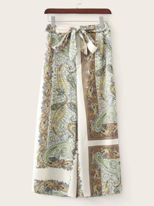 Tribal Print Tie Front Wide Leg Pants