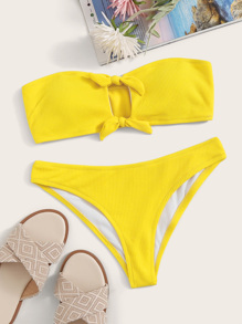 Knit Cut Out Knot Bandeau Bikini Set