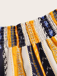 Aztec Print Wide Leg Shirred Shorts - Multicolor - View 4