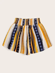 Aztec Print Wide Leg Shirred Shorts - Multicolor - View 2