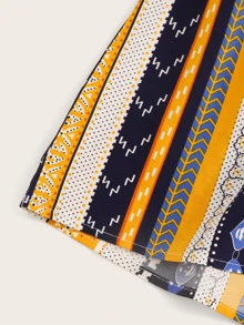 Aztec Print Wide Leg Shirred Shorts - Multicolor - View 5