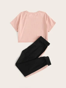 SHEIN Girls Letter Graphic Top & Sweatpants Set - Multicolor - View 2