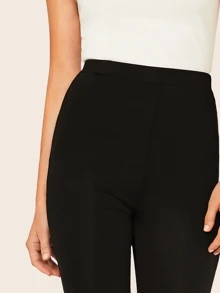 SHEIN Elastic Waist Flare Leg Solid Trousers - Black - View 5