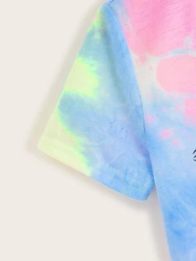 SHEIN تي شيرت بصبغة بطباعة عين و رمش للبنات