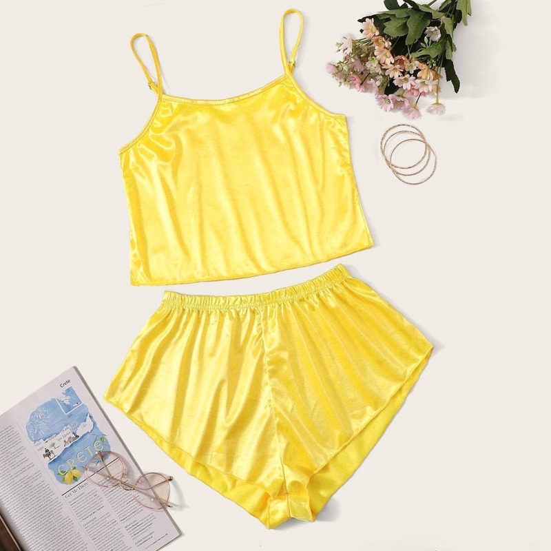 

Satin Cami Top With Shorts PJ Set, Yellow