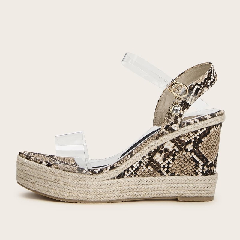 

Clear Strap Snakeskin Espadrille Wedges, Multicolor