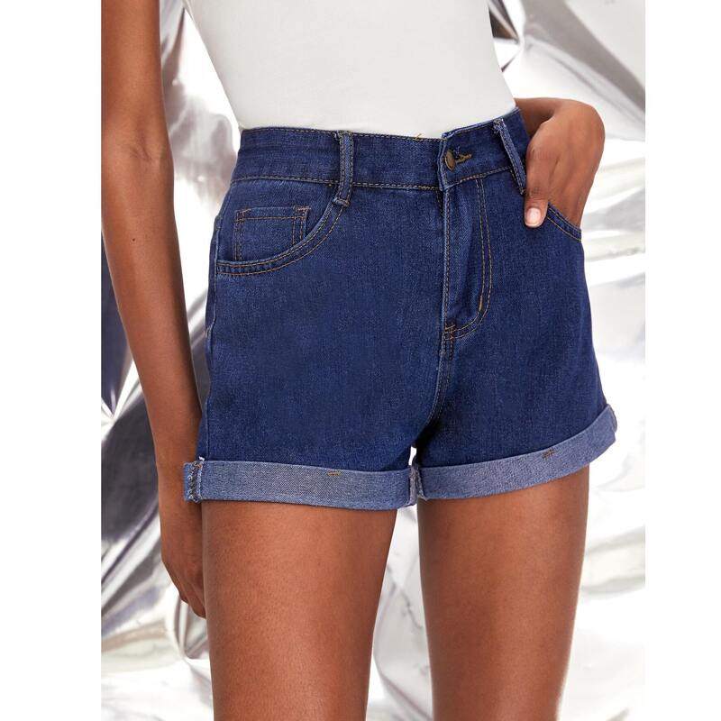

Roll Up Hem Button Fly Denim Shorts, Navy