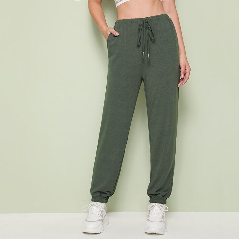 

Solid Drawstring Waist Sweatpants, Army green