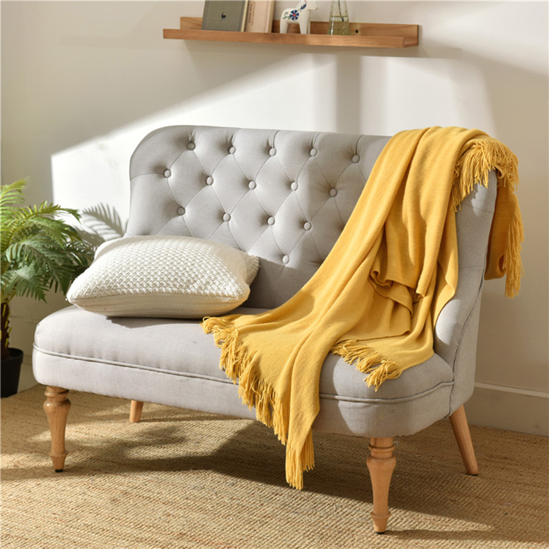 

Plain Strip Knitted Blanket, Yellow