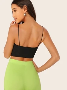 SHEIN Essnce Solid Stretch-Knit Cropped Cami Top - Black - View 2