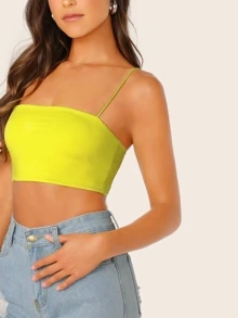 SHEIN Top de tirante corto delgado de color neón - Amarillo - Ver 4