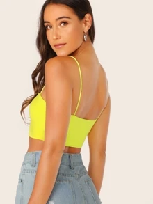 SHEIN Top de tirante corto delgado de color neón - Amarillo - Ver 2