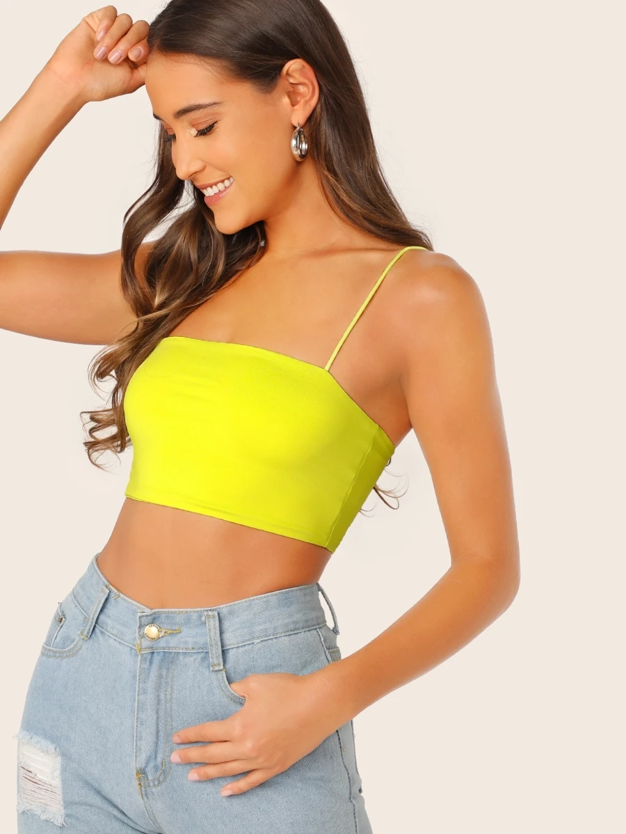 SHEIN Top de tirante corto delgado de color neón - Amarillo - Ver 1