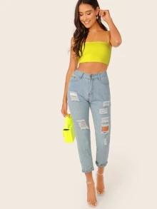 SHEIN Top de tirante corto delgado de color neón - Amarillo - Ver 5