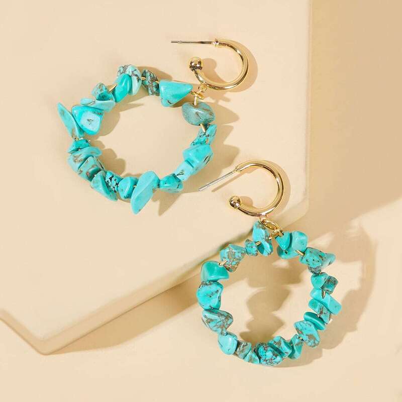 

Turquoise Design Hoop Earrings 1pair, Green
