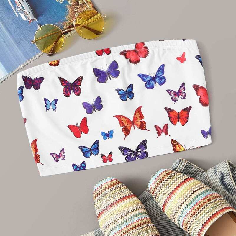 

Butterfly Print Tube Top, Multicolor