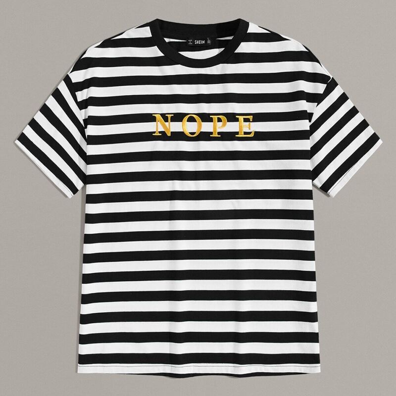 

Guys Embroidered Letter Striped Top, Black and white