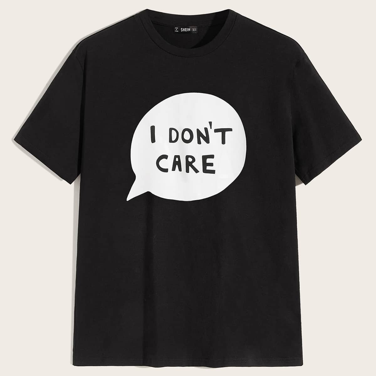 

Guys Slogan Print Round Neck Top, Black