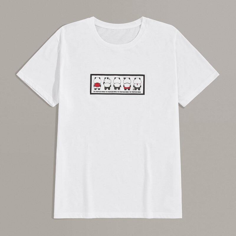 

Guys Cartoon & Letter Print Tee, White
