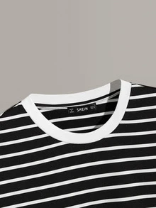 Manfinity Men Striped Ringer Tee - Black and White - View 3