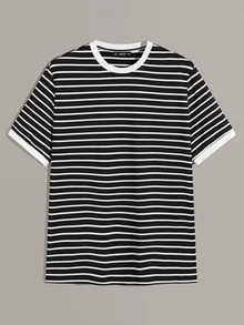 Manfinity Men Striped Ringer Tee - Black and White - View 1