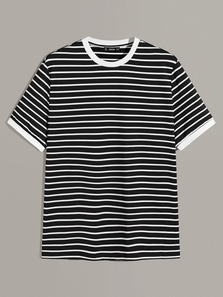 Manfinity Men Striped Ringer Tee - Black and White - View 1