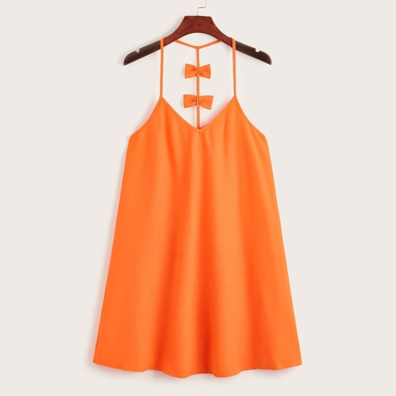 

Neon Orange Bow Racerback Slip Dress, Orange bright