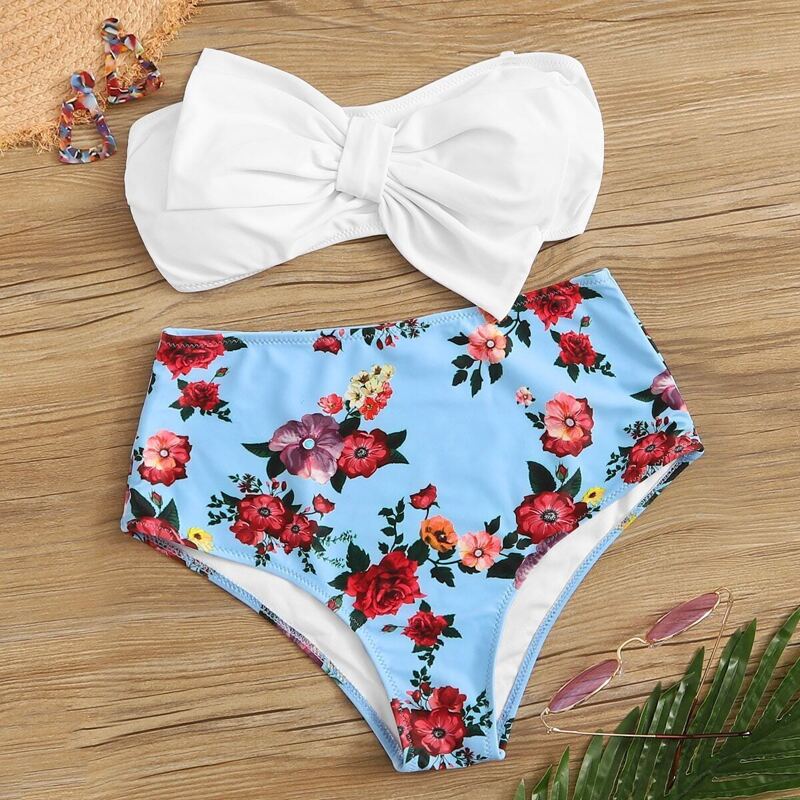 

Bow Front Bandeau With Floral Bikini Set, Multicolor