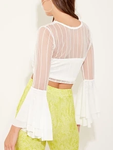 Mesh Flute Sleeve Top - White - View 2