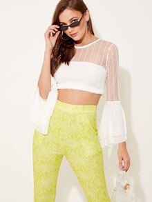 Mesh Flute Sleeve Top - White - View 4