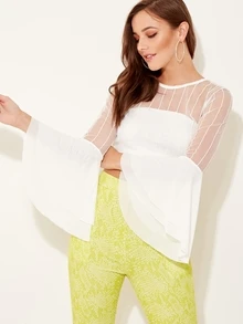 Mesh Flute Sleeve Top - White - View 1